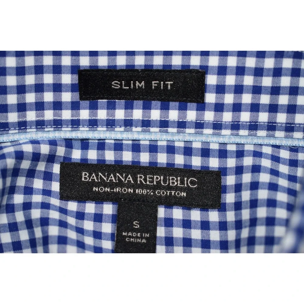 Banana Republic Shirt Mens Small Slim Fit NON-IRON 100% Cotton Button Down Check